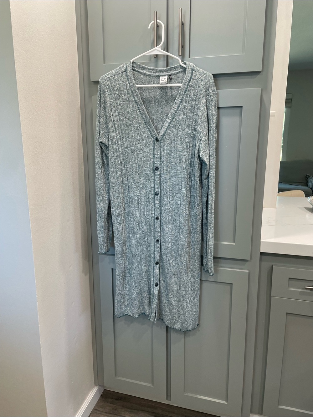 Anthropologie Heathered Seafoam Ribbed Button-Front Cardigan